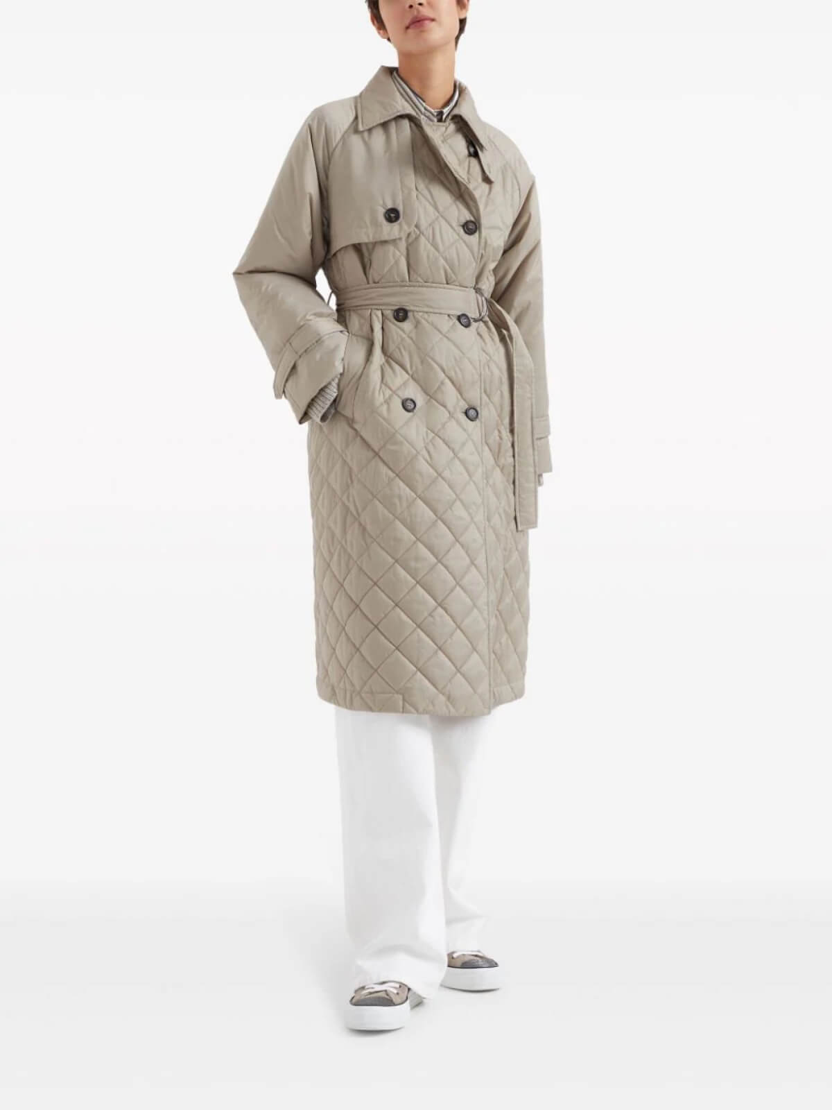 Belted Quilted Trench Coat - Görsel 3