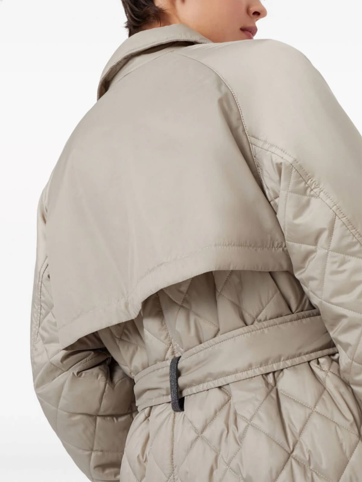 Belted Quilted Trench Coat - Görsel 4