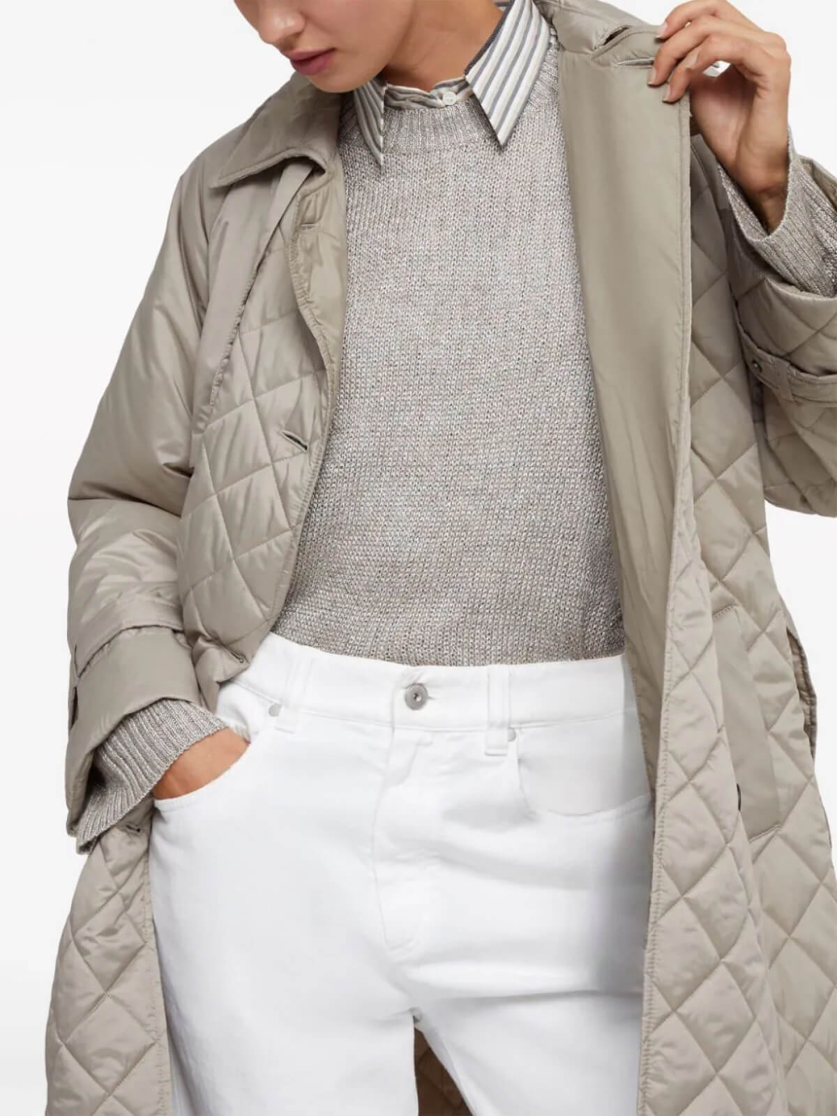 Belted Quilted Trench Coat - Görsel 5