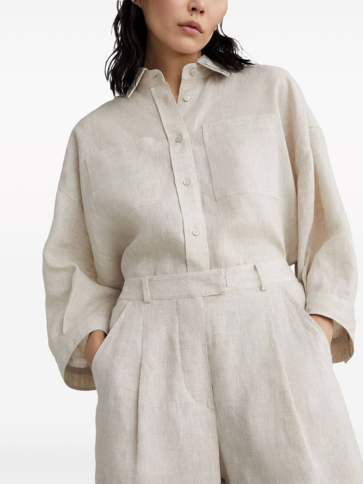 High-Waisted Linen Shorts - Görsel 4